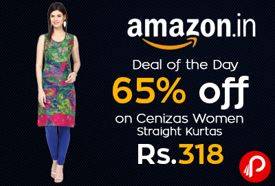 Get 65% off on Cenizas Women Straight Kurtas at Rs.318 - Amazon