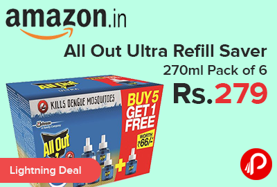 All Out Ultra Refill Saver 270ml Pack of 6 just at Rs.279 - Amazon