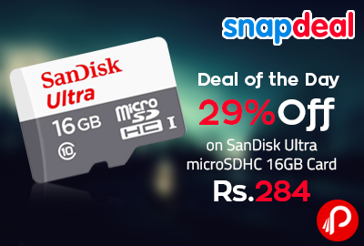 Get 29% off on SanDisk Ultra microSDHC 16GB Card at Rs.284 - Snapdeal
