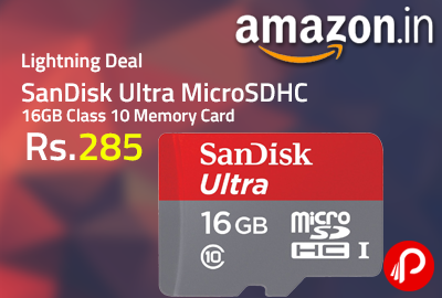 SanDisk Ultra MicroSDHC 16GB Class 10 Memory Card at Rs.285 - Amazon