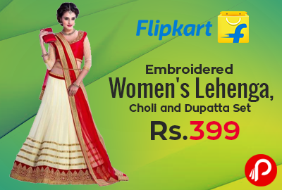 Get Embroidered Women's Lehenga, Choli and Dupatta Set at Rs. 399 - Flipkart