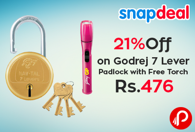 Get 21% off on Godrej 7 Lever Padlock with Free Torch at Rs.476 - Snapdeal