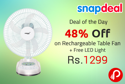 Get 48% off on Rechargeable Table Fan + Free LED Light at Rs.1299 - Snapdeal