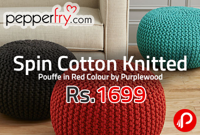 Spin Cotton Knitted Pouffe in Red Colour by Purplewood at Rs.1699 - Pepperfry