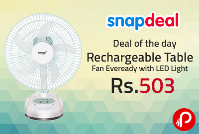 Rechargeable Table Fan Eveready with LED Light at Rs.1197 - Snapdeal