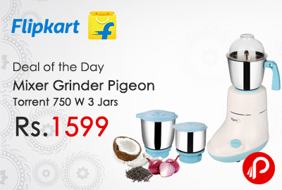 Mixer Grinder Pigeon Torrent 750 W 3 Jars just at Rs.1599 - Flipkart