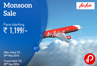 AirAsia Monsoon Sale on Domestic Fares starts Rs.1199 - MakeMyTrip