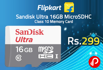 Sandisk Ultra 16GB MicroSDHC Class 10 Memory Card At Rs.299 - Flipkart