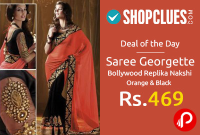 Saree Georgette Bollywood Replika Nakshi Orange & Black Just at Rs.469 - Shopclues
