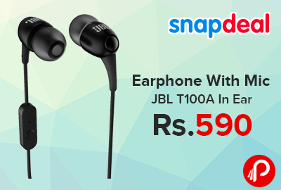 Earphone With Mic JBL T100A In Ear just Rs.590 - Snapdeal