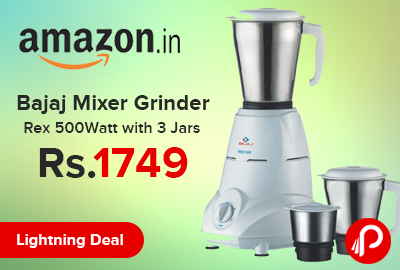 Bajaj Mixer Grinder Rex 500Watt with 3 Jars Just Rs.1749 - Amazon