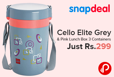 Cello Elite Grey & Pink Lunch Box 3 Containers