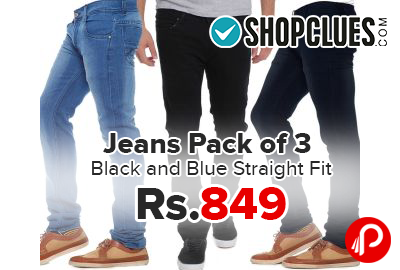 Jeans Pack of 3 Black and Blue Straight Fit Just Rs.849 - Shopclues