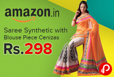 Saree Synthetic with Blouse Piece Cenizas Just Rs.298 - Amazon