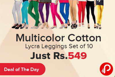 Multicolor Cotton Lycra Leggings Set of 10