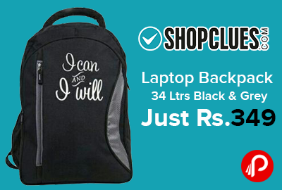 Laptop Backpack 34 Ltrs Black & Grey just Rs.349 - Shopclues