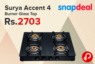 Surya Accent 4 Burner Glass Top Just at Rs.2703 - Snapdeal