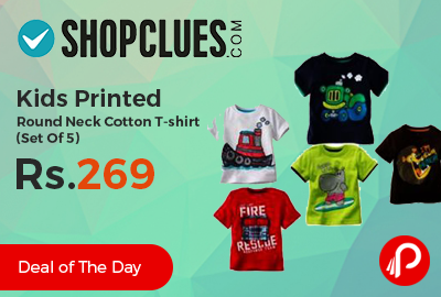 Kids Printed Round Neck Cotton T-shirt (Set Of 5) only Rs.269 - Shopclues