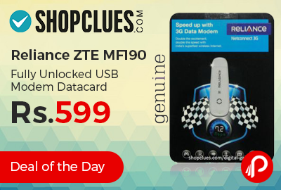 Reliance ZTE MF190 Fully Unlocked USB Modem Datacard