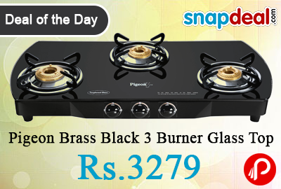 Pigeon Brass Black 3 Burner Glass Top just Rs.3279 - Snapdeal