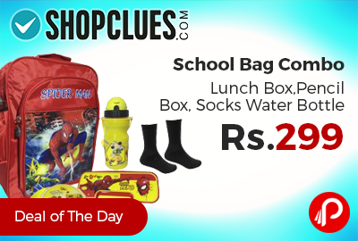School Bag Combo Lunch Box,Pencil Box, Socks Water Bottle just Rs.299 - Shopclues