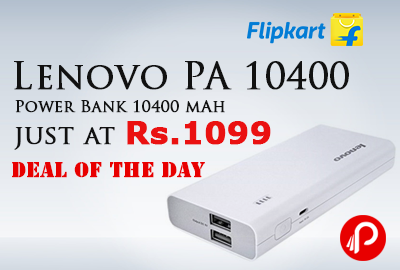 Lenovo PA 10400 Power Bank 10400 mAh just at Rs.1099 - Flipkart