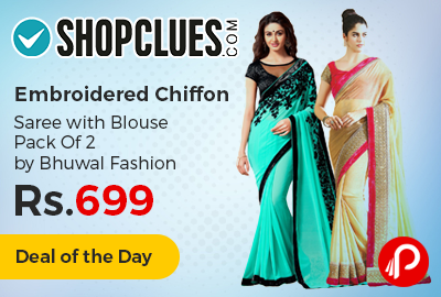 Embroidered Chiffon Saree with Blouse Pack Of 2 by Bhuwal Fashion just Rs.699 - Shopclues