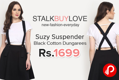 Suzy Suspender Black Cotton Dungarees