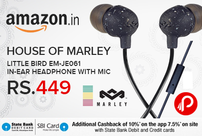 House of Marley Little Bird EM-JE061 In-Ear Headphone With Mic Just Rs.449 - Amazon