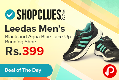 Leedas Men’s Black and Aqua Blue Lace-Up Running Shoe