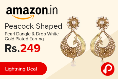Peacock Shaped Pearl Dangle & Drop White Gold Plated Earring just at Rs.249 - Amazon
