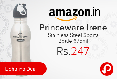 Princeware Irene Stainless Steel Sports Bottle 675ml just at Rs.247 - Amazon