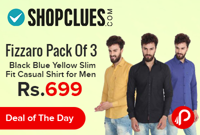 Fizzaro Pack Of 3 Black Blue Yellow Slim Fit Casual Shirt for Men just at Rs.699 - Shopclues