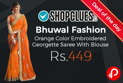 Bhuwal Fashion Orange Color Embroidered Georgette Saree With Blouse