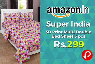 Super India 3D Print Multi Double Bed Sheet 3 pcs J