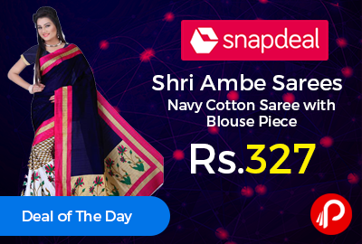 Shri Ambe Sarees Navy Cotton Saree with Blouse Piece J