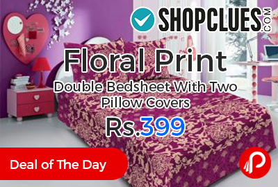Floral Print Double Bedsheet With Two Pillow Covers