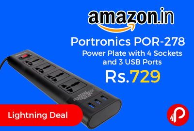 Portronics POR-278 Power Plate with 4 Sockets and 3 USB Ports