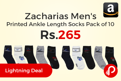 Zacharias Men's Printed Ankle Length Socks Pack of 10
