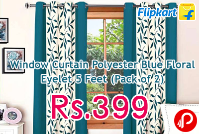 Window Curtain Polyester Blue Floral Eyelet 5 Feet