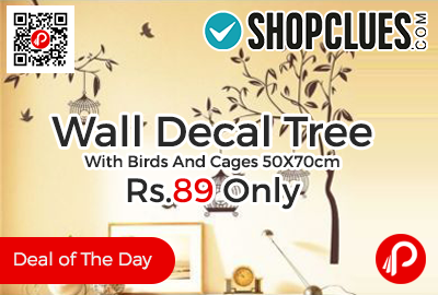 Wall Decal Tree With Birds And Cages 50X70cm