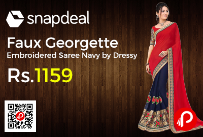 Faux Georgette Embroidered Saree Navy