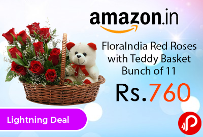 FloraIndia Red Roses with Teddy Basket Bunch
