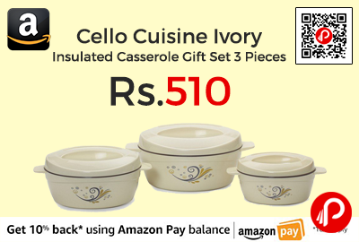 Cello Cuisine Ivory Insulated Casserole Gift Set 3 Pieces at Rs.510 Only - Amazon