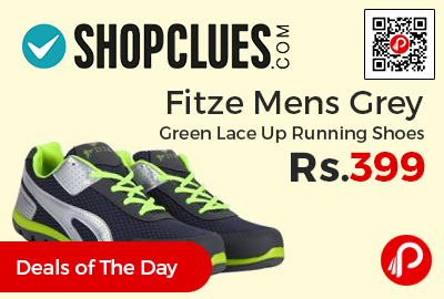 Fitze Mens Grey Green Lace Up Running Shoes