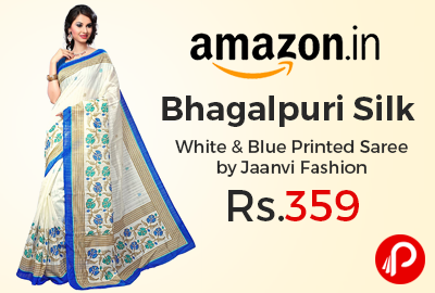 Bhagalpuri Silk White & Blue Printed Saree