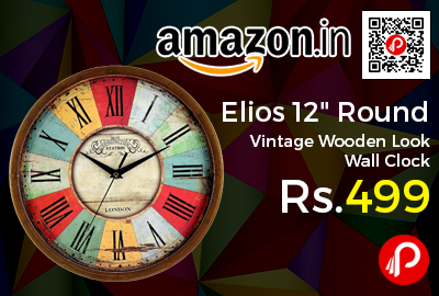 Elios 12" Round Vintage Wooden Look Wall Clock