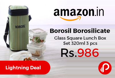 Borosil Borosilicate Glass Square Lunch Box Set 320ml 3 pcs