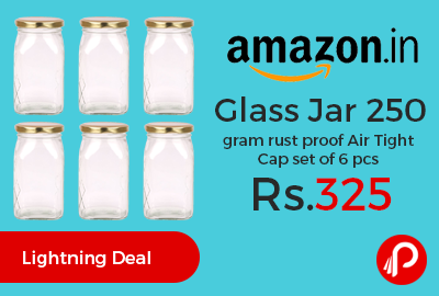 Glass Jar 250 gram rust proof Air Tight Cap set of 6 pcs