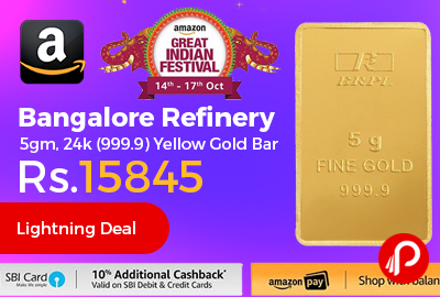 Bangalore Refinery 5gm, 24k (999.9) Yellow Gold Bar